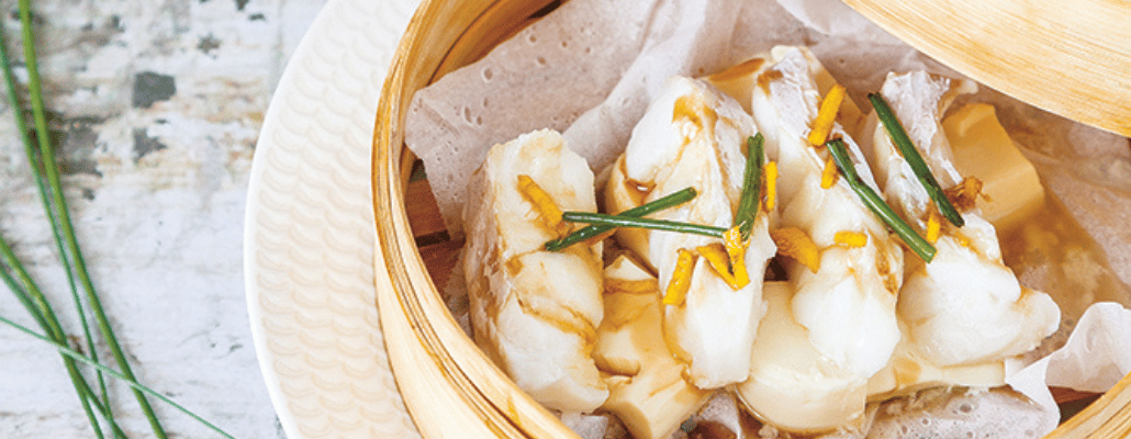 Filet de poisson sur lit de tofu à la vapeur